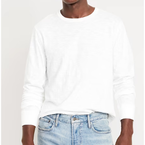 Old Navy Other - Old Navy Mens White Curved Hem Slub Knit Long Sleeve TShirt Tee NEW XL